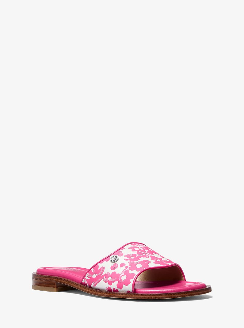 Hannah Sequined Floral Print Slide Sandal in DRAGONFRUIT MULTI | Michael Kors