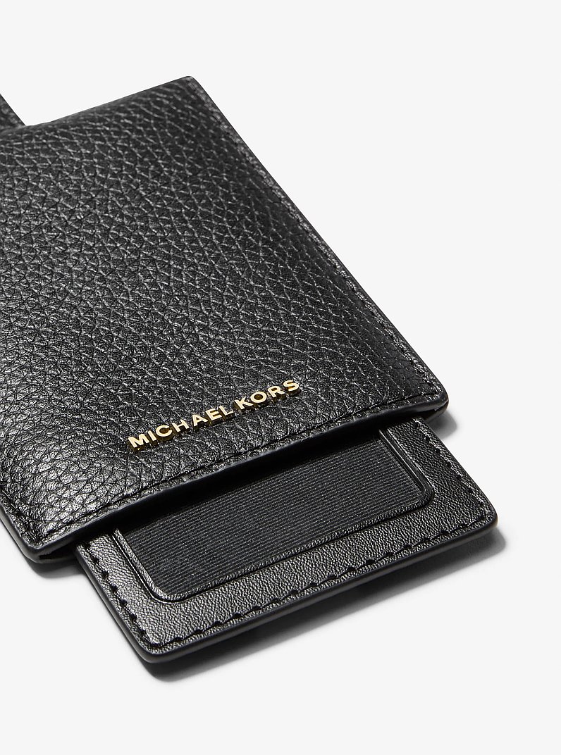 Jet Set Pebbled Leather Luggage Tag in BLACK | Michael Kors