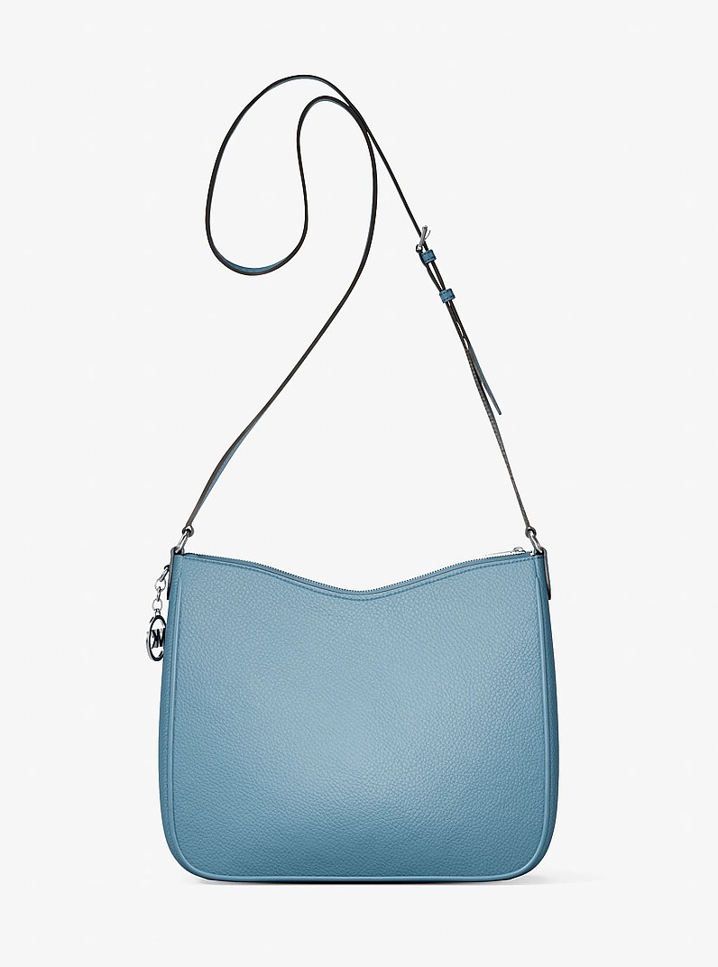 Besace Nayla de taille moyenne en cuir grain&eacute; in DENIM | Michael Kors