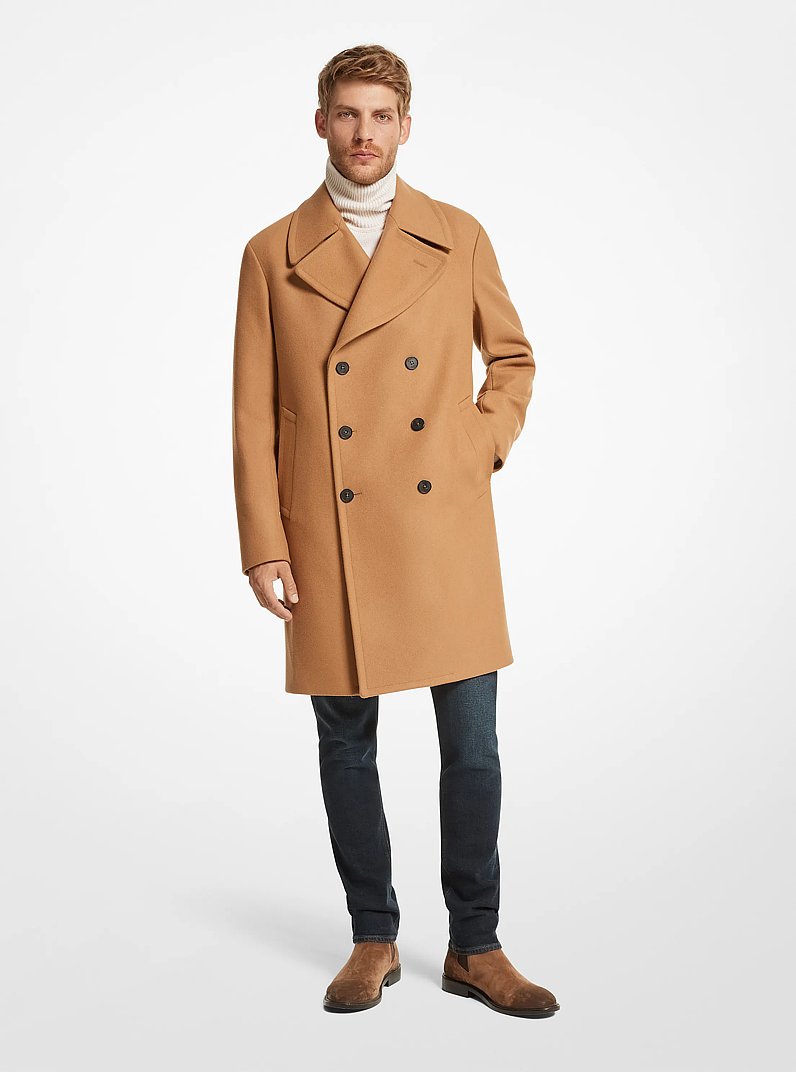 Wool Blend Double-Breasted Coat in CAMEL | Michael Kors