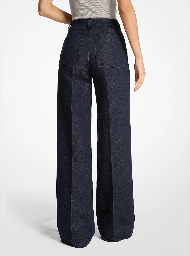 Linen Denim Wide-Leg Jeans in INDIGO | Michael Kors