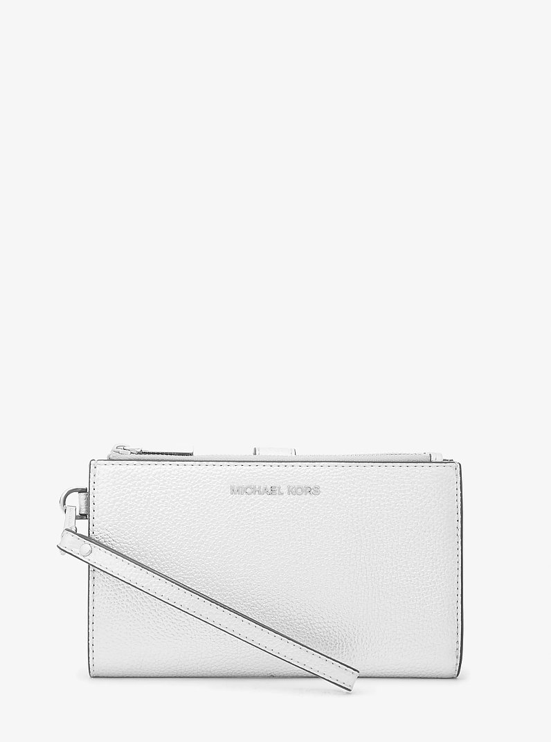 Jet Set Large Metallic Pebbled Leather Smartphone Wallet in SILVER | Michael Kors