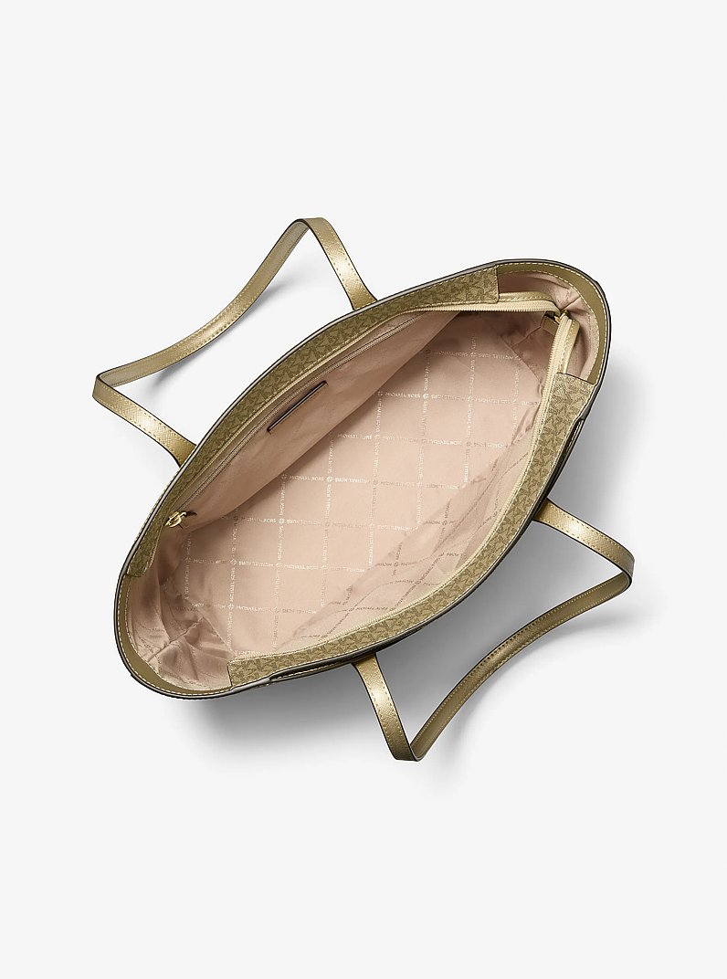 Arden Large Metallic Top-Zip Tote Bag in PALE GOLD | Michael Kors