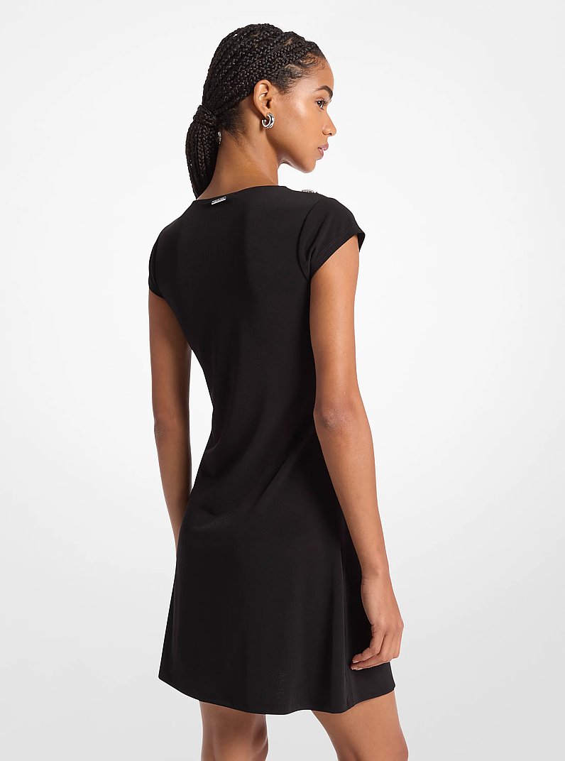 Embellished Cap-Sleeve Dress in BLACK | Michael Kors