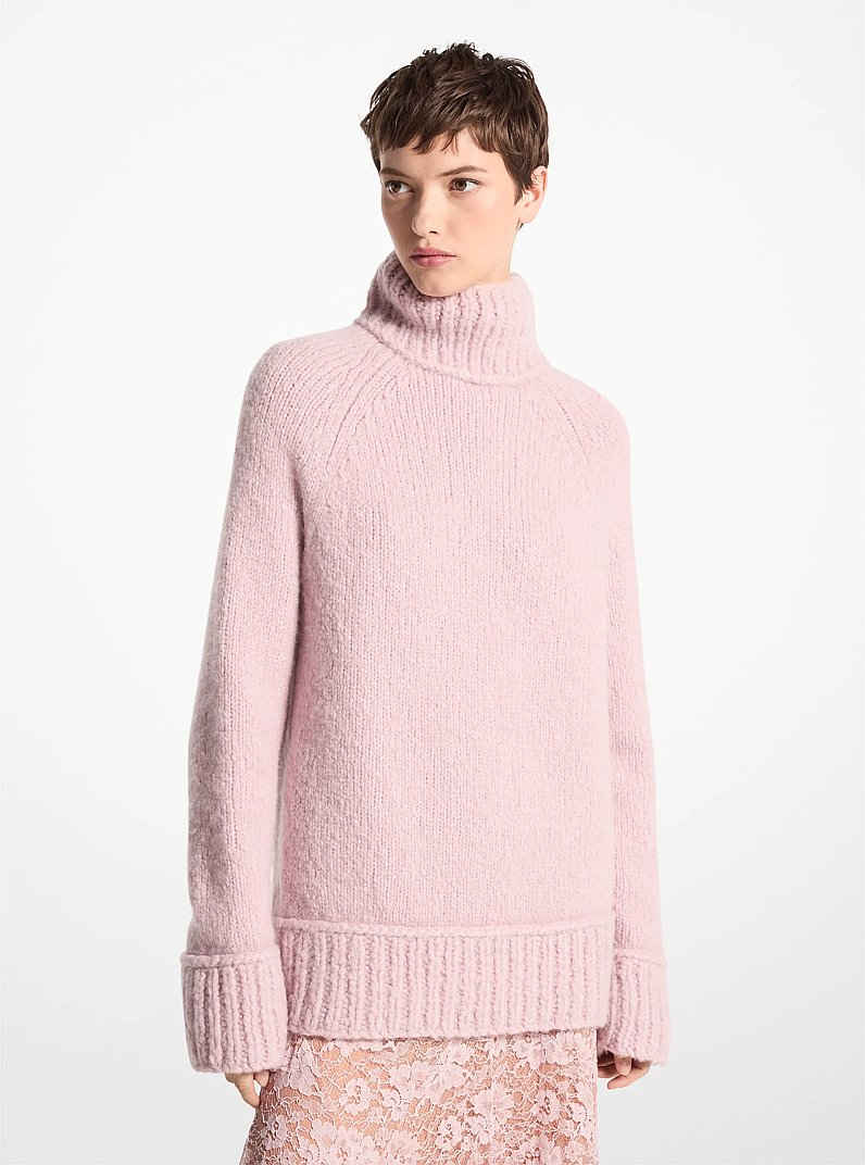 Cashmere and Silk Boucl&eacute; Turtleneck Sweater in BLUSH | Michael Kors