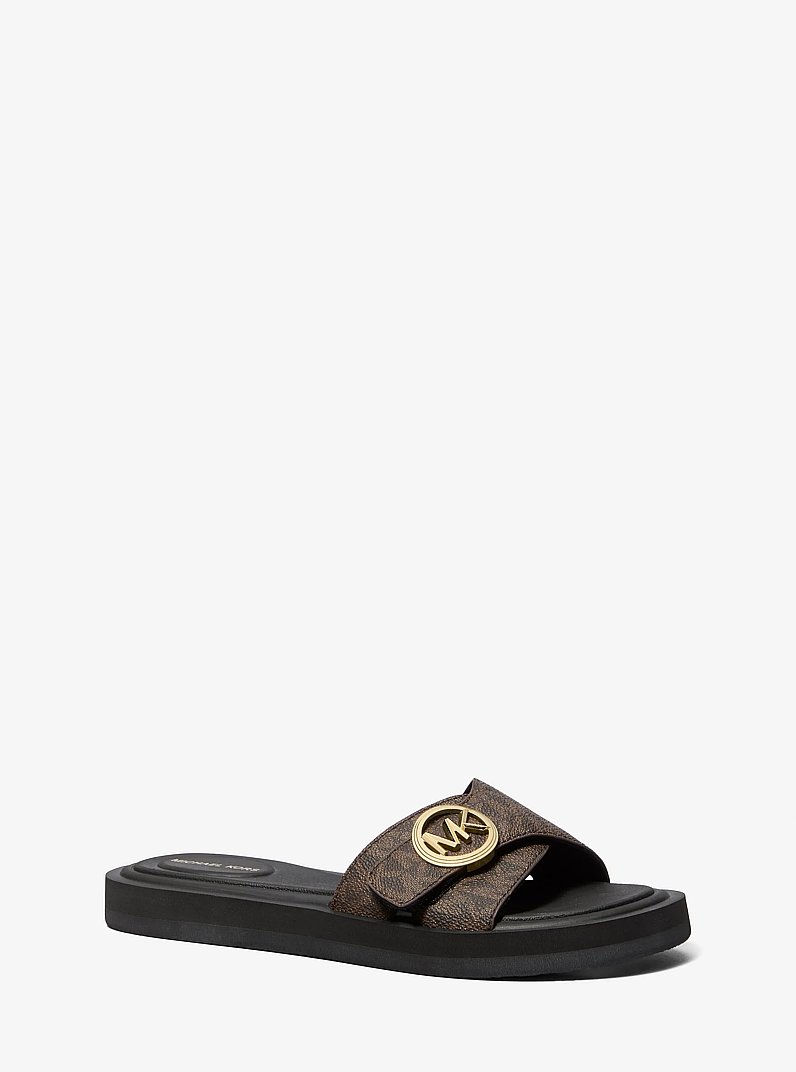 Signature Logo Slide Sandal in BROWN | Michael Kors