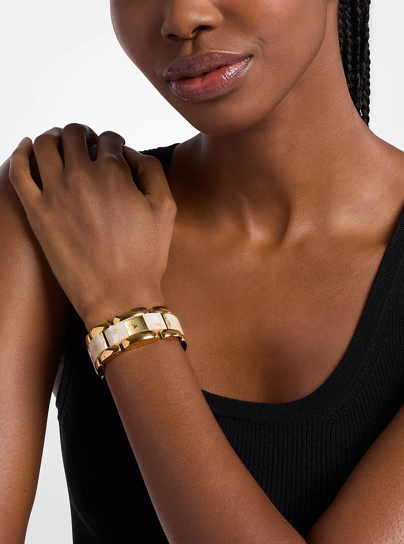 Petite montre Darrington dor&eacute;e en ac&eacute;tate &agrave; motif &eacute;caille de tortue in CORNE | Michael Kors