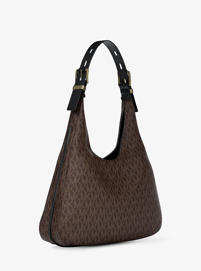 Nolita Large Signature Logo Hobo Shoulder Bag                            in BROWN/BLK | Michael Kors