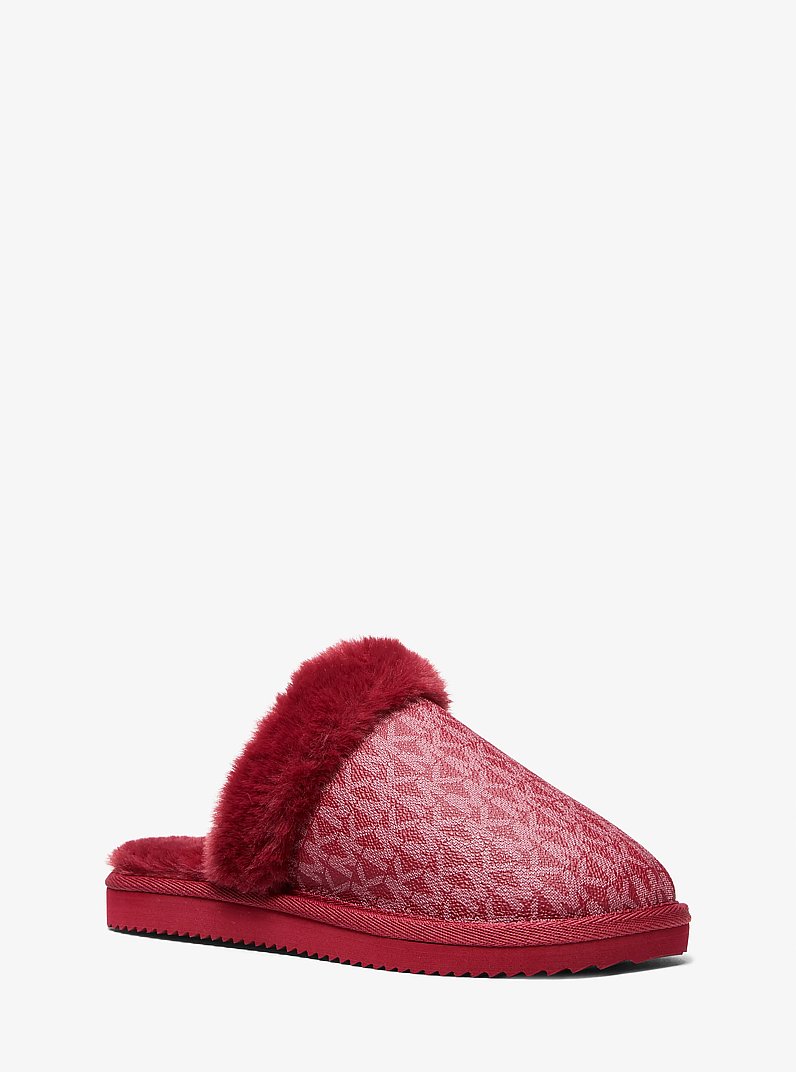 Liddy Signature Logo and Faux Fur Slipper in CHERRY | Michael Kors