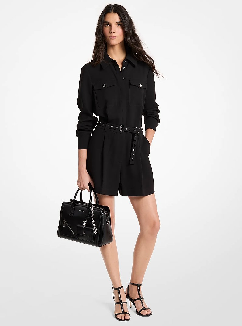 Belted Crepe Romper in BLACK | Michael Kors