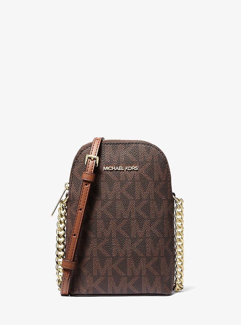Kleine Smartphone-Umh&auml;ngetasche mit Signature-Logomuster in BRAUN/LUGGAGE | Michael Kors