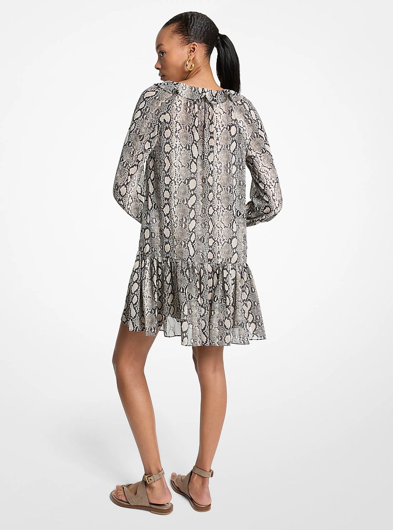 Mini-robe en georgette &agrave; imprim&eacute; &agrave; motif de serpent et &agrave; volants in &Eacute;CRU DOUX | Michael Kors