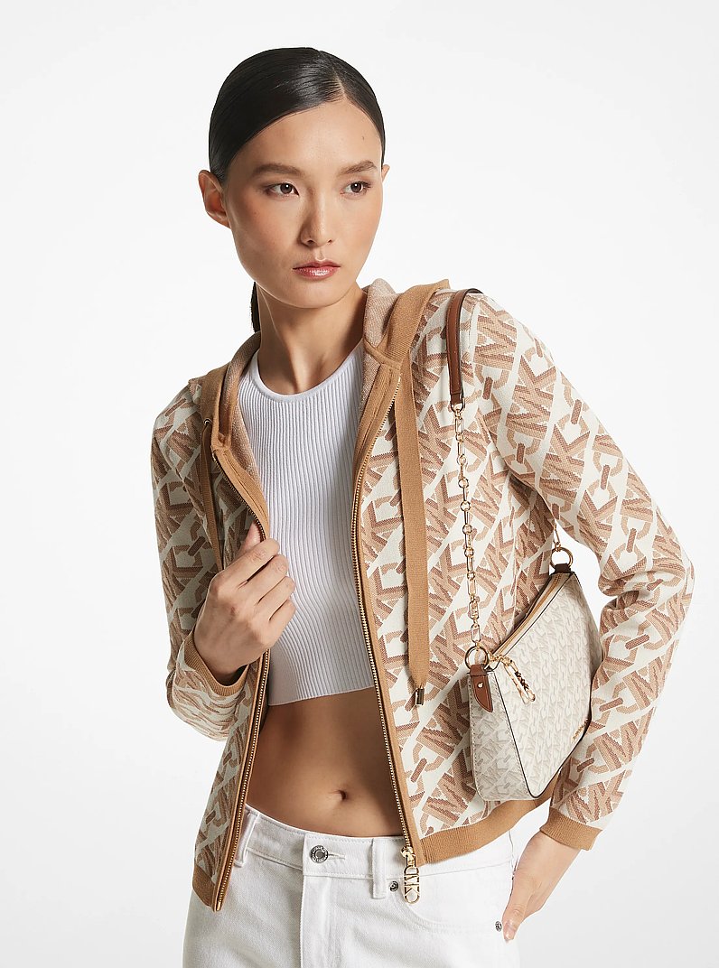 Chaqueta con capucha y cremallera de jacquard con logotipo imperio in HUESO | Michael Kors