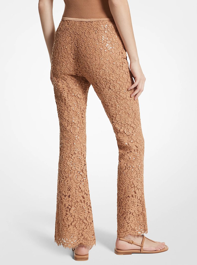 Hand-Embroidered Sequin Floral Corded Lace Cropped Pants in TOSTADO SUAVE | Michael Kors