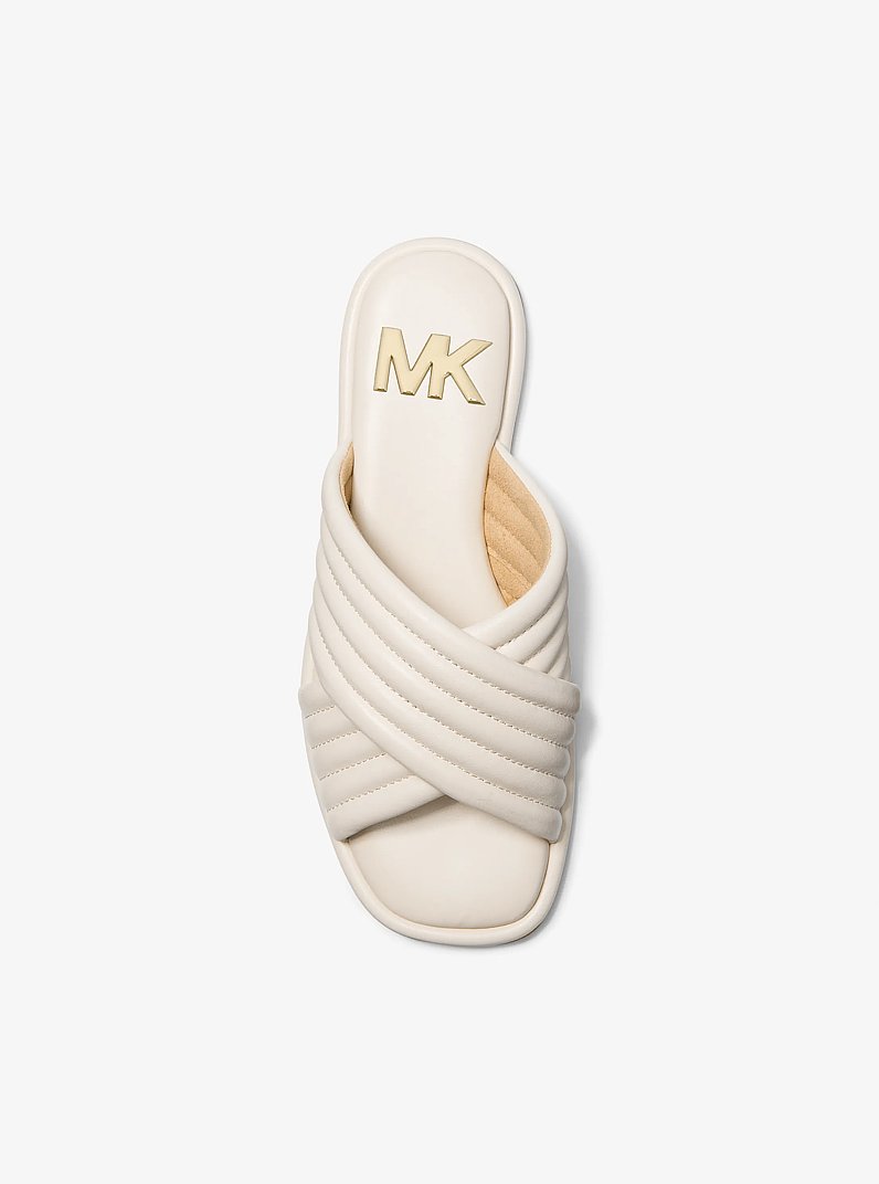 Portia Quilted Leather Slide Sandal in LT CREAM | Michael Kors