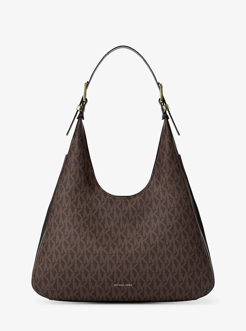 Nolita Large Signature Logo Hobo Shoulder Bag                            in BROWN/BLK | Michael Kors