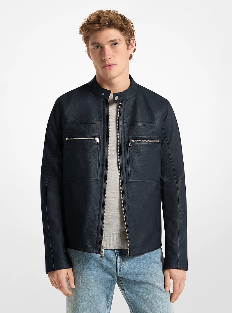 Leather Double-Zip Racer Jacket in MIDNIGHT | Michael Kors
