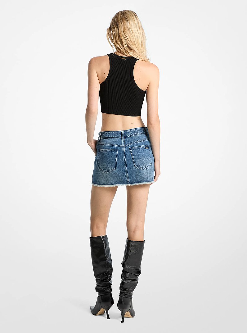 Frayed Denim Mini Skirt in UNION WASH | Michael Kors