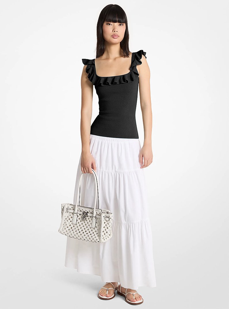 Ruffled Stretch Viscose Tank Top in BLACK | Michael Kors