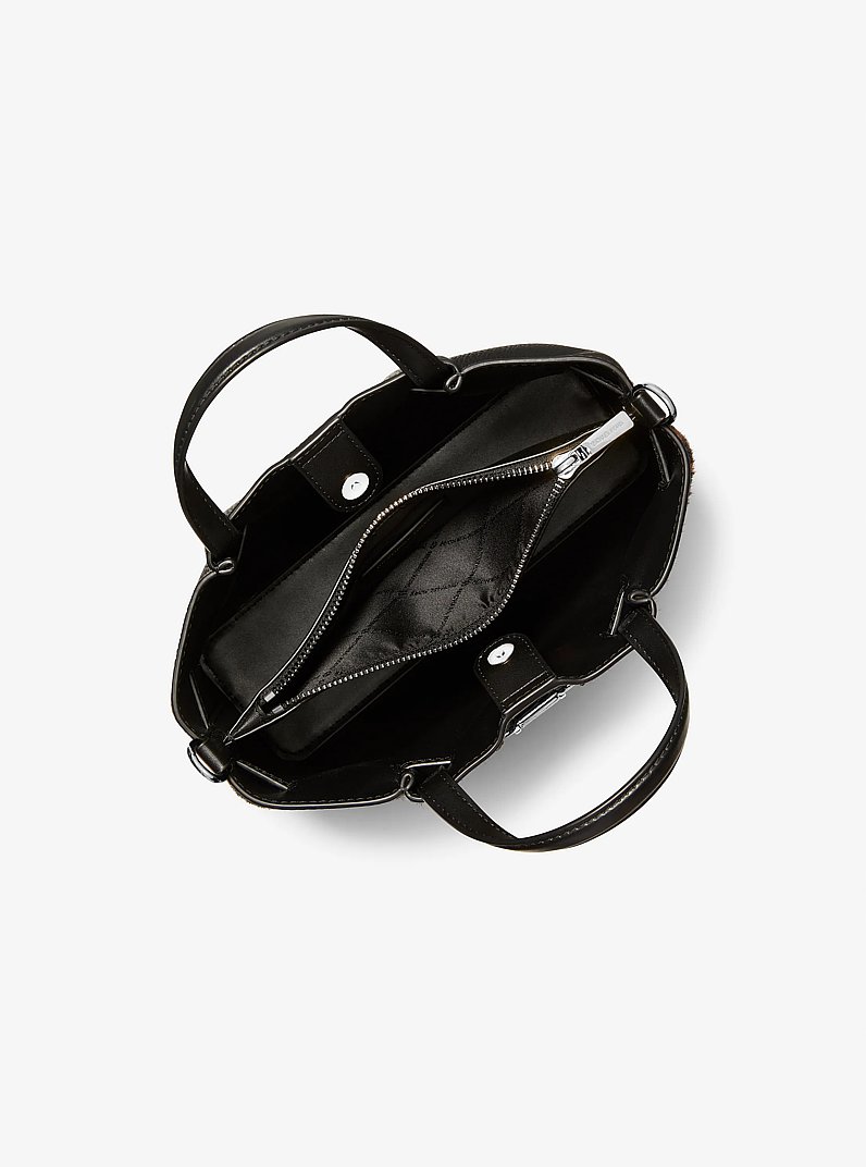 Carson Small Leopard Print Calf Hair Satchel in BLACK | Michael Kors