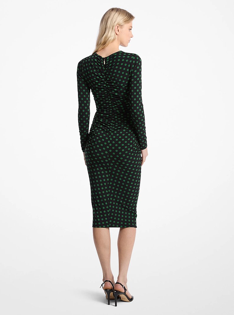 Polka Dot Stretch Matte Jersey Midi Dress in MOSS | Michael Kors