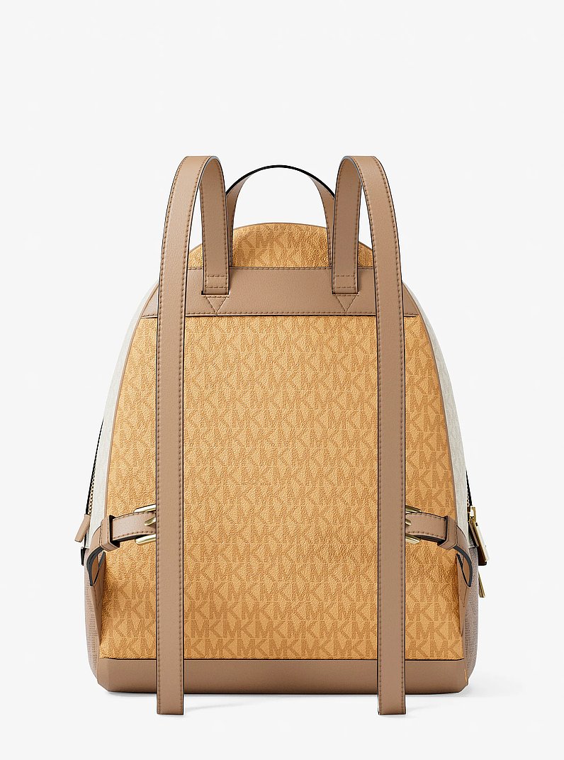 Rhea Medium Color-Block Signature Logo Backpack in HONEYWHEAT MULTI | Michael Kors