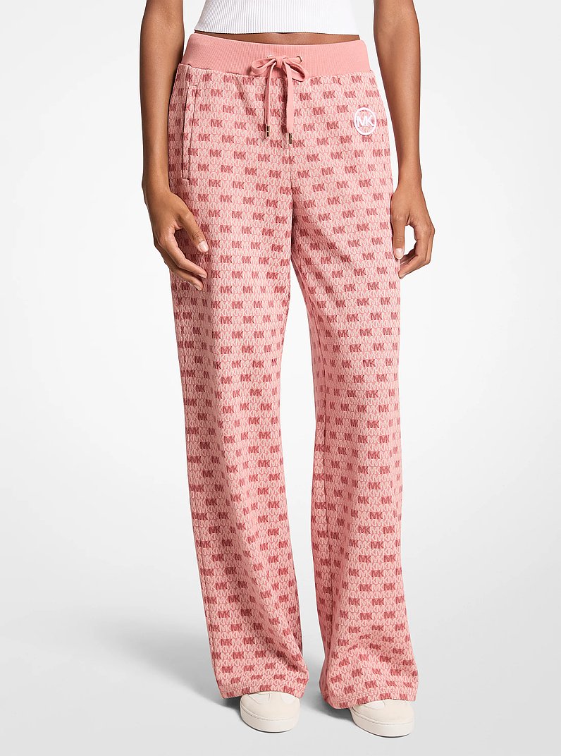 Pantalon tricot&eacute; &agrave; jambe large en m&eacute;lange de coton &agrave; logo in SUNSET ROSE | Michael Kors