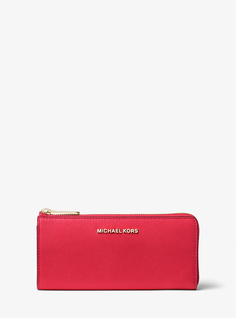 Jet Set Travel Large Saffiano Leather Quarter-Zip Wallet in BRIGHT RED | Michael Kors