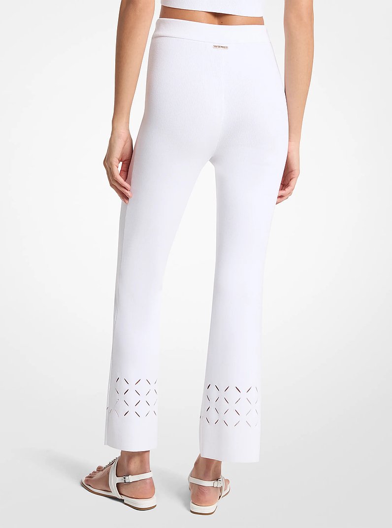 Laser Cut Stretch Knit Pants in WHITE | Michael Kors