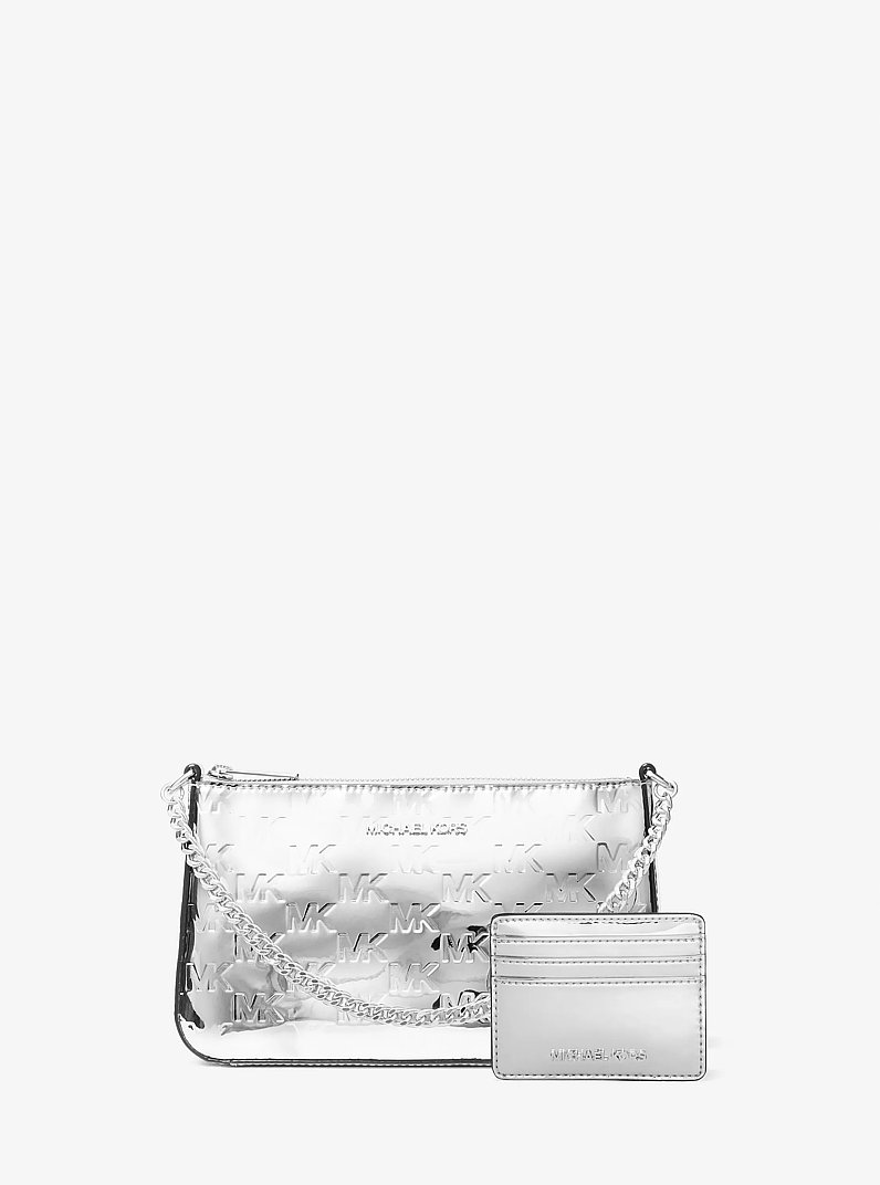 Jet Set Patent Logo Debossed Pochette and Card Case Gift Set in SILVER | Michael Kors