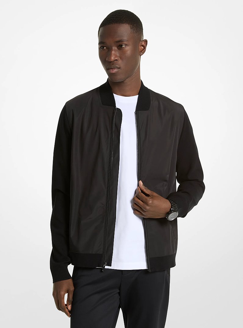 Viscose Blend Zip-Up Jacket in BLACK | Michael Kors