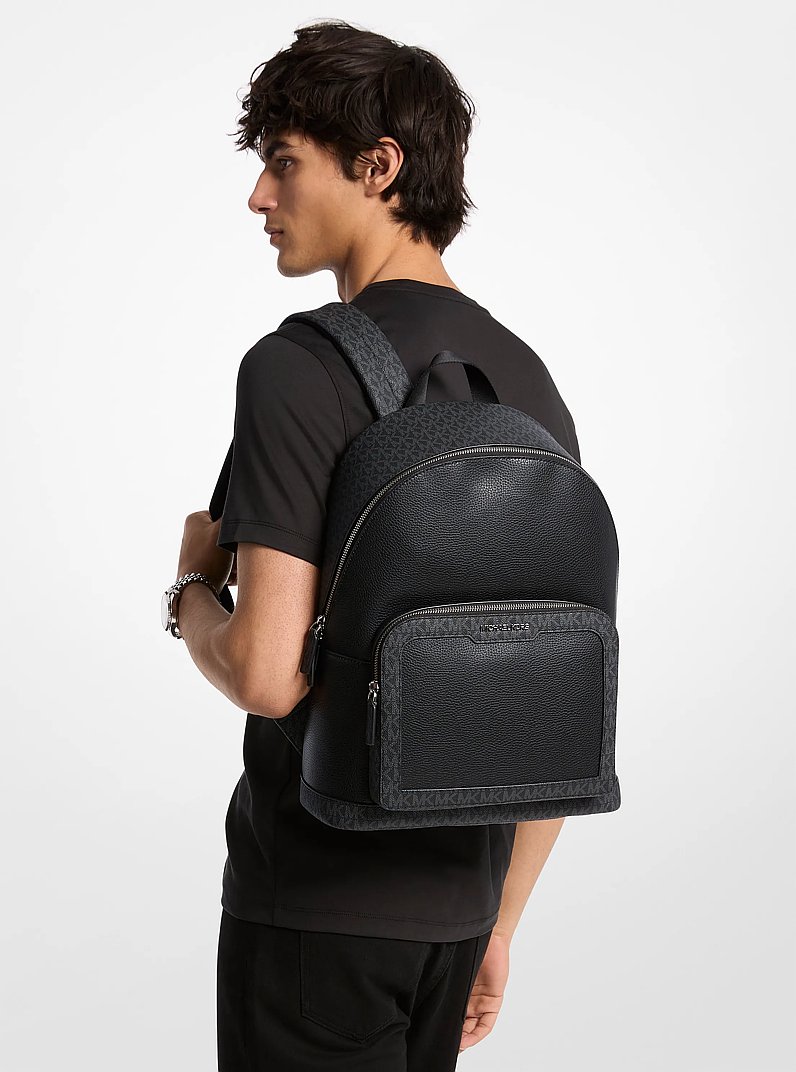 Cooper Medium Pebbled Leather and Signature Logo Commuter Backpack in BLACK | Michael Kors
