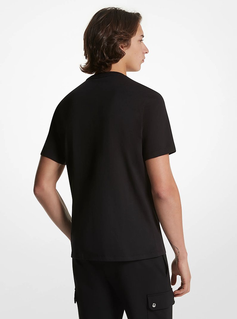 KORS Mesh Block Cotton T-Shirt in BLACK | Michael Kors