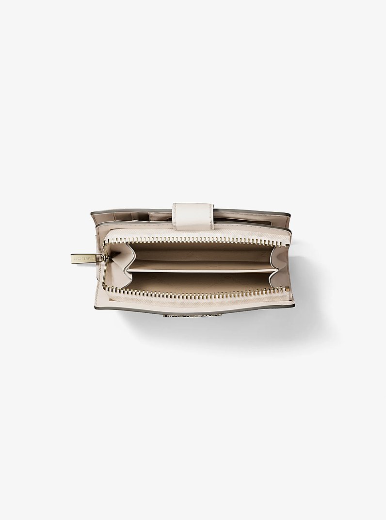 Jet Set Medium Floral Embellished Signature Logo Bi-Fold Wallet in LT CREAM | Michael Kors