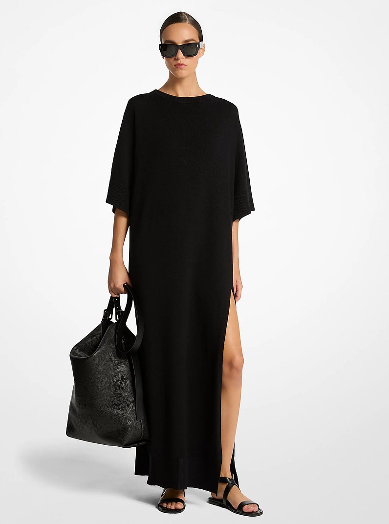 Cashmere and Linen Slit Caftan in BLACK | Michael Kors