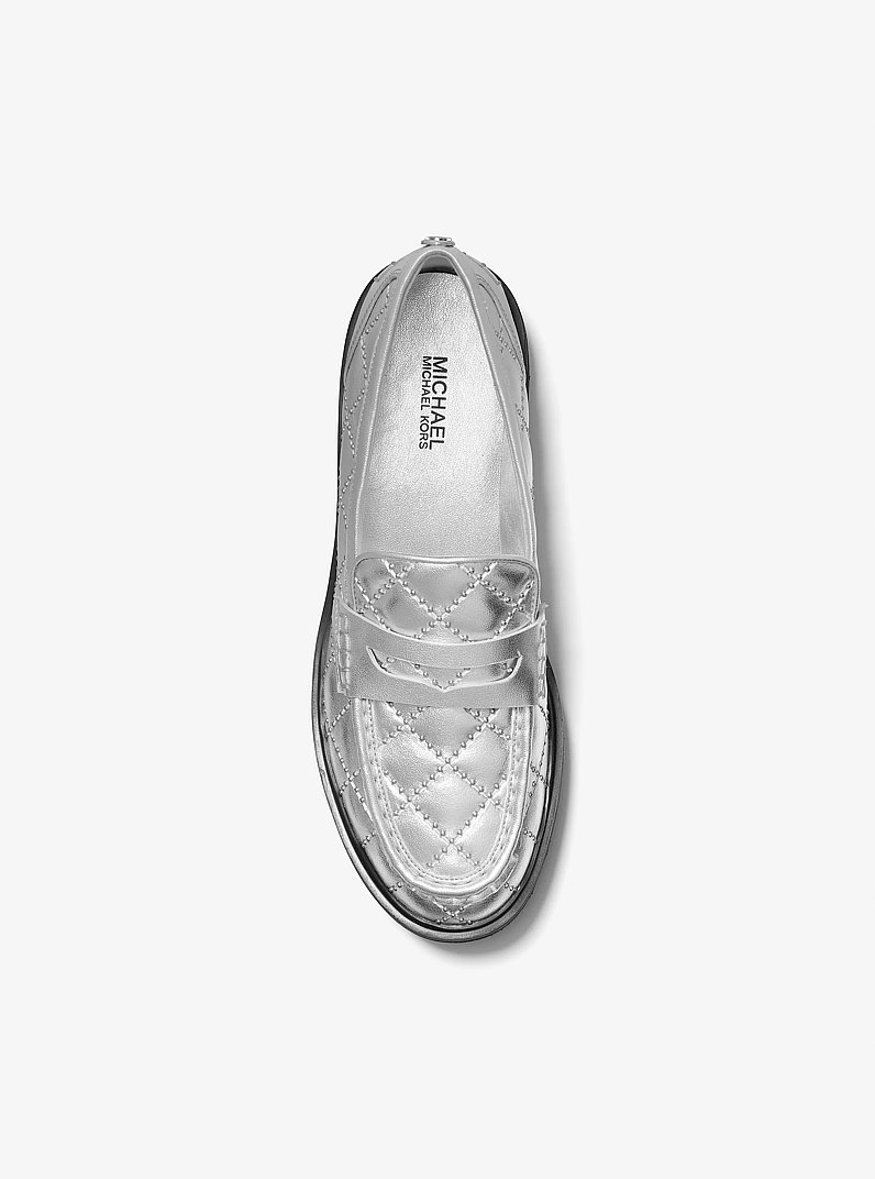 Holland Studded Metallic Loafer in SILVER | Michael Kors