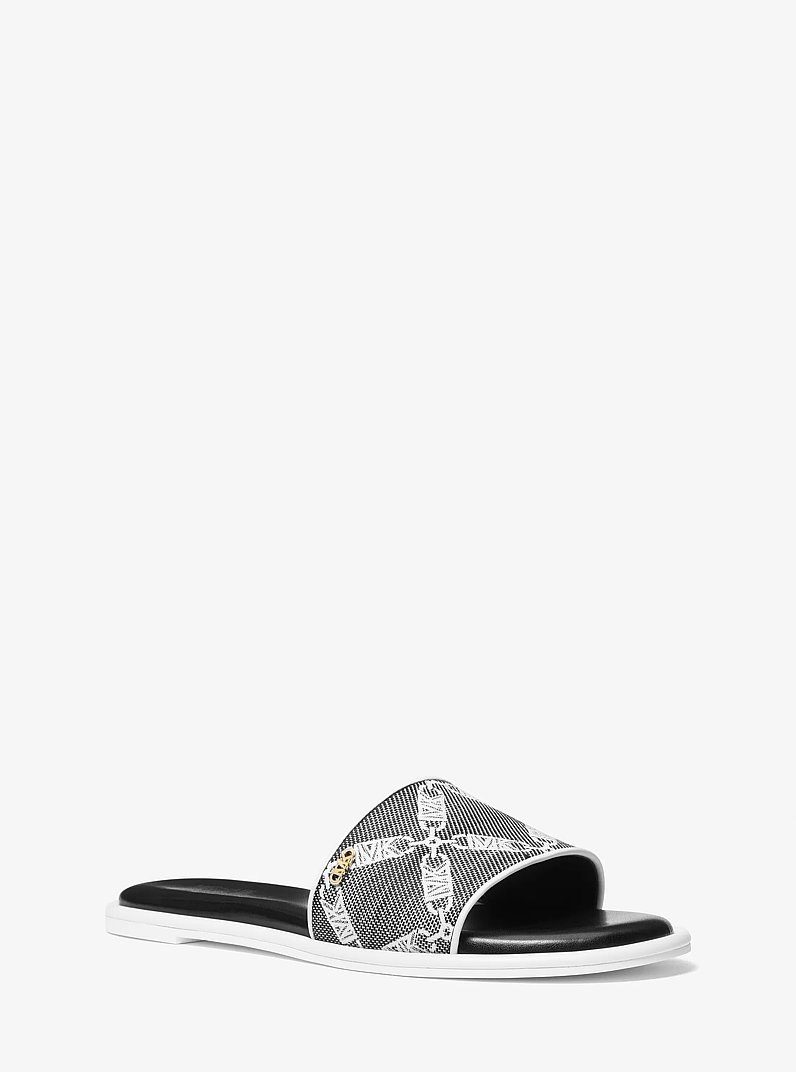 Saylor Empire Logo Jacquard Slide Sandal in BLACK/WHITE | Michael Kors