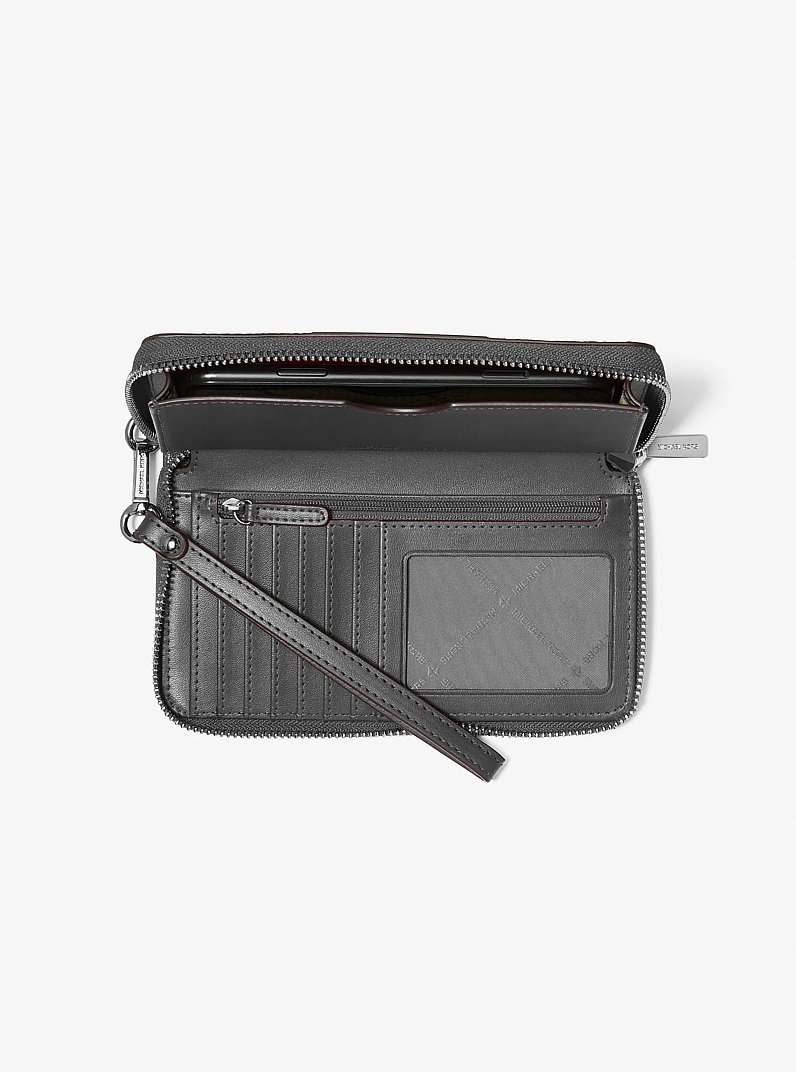 Jet Set Large Metallic Signature Logo Stripe Smartphone Wallet in BLACK | Michael Kors