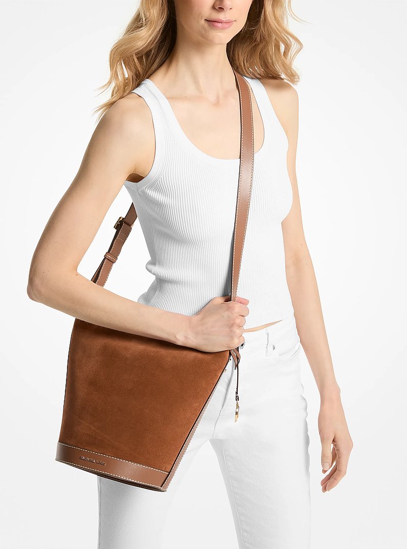 Townsend Topstitched Suede Messenger Bag in LUGGAGE | Michael Kors