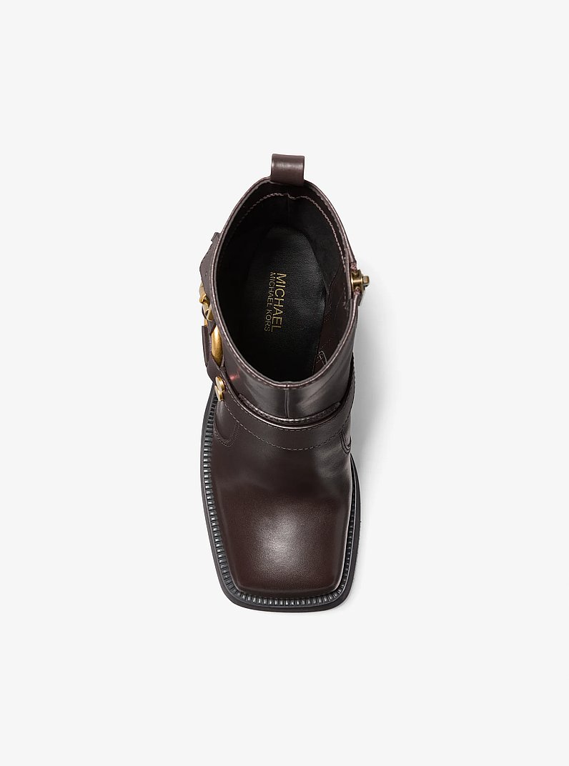 Crosby Leather Platform Moto Boot in CHOCOLATE | Michael Kors
