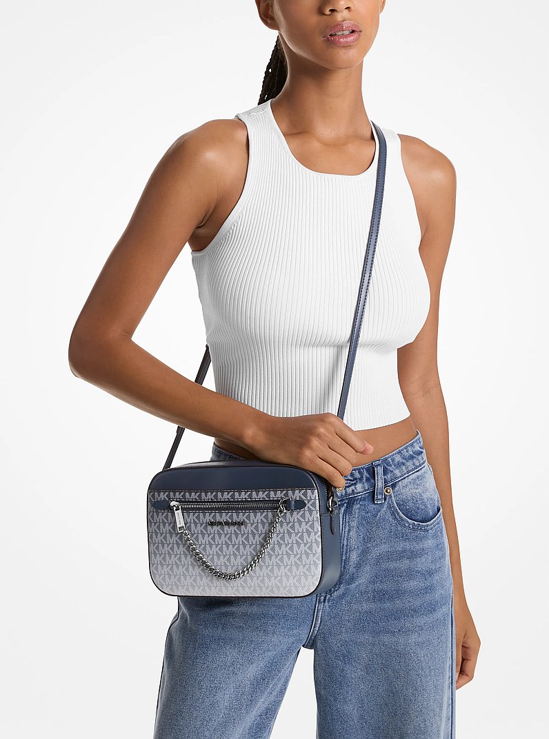 Jet Set Large Ombr&eacute; Signature Logo Crossbody Body in NAVY | Michael Kors