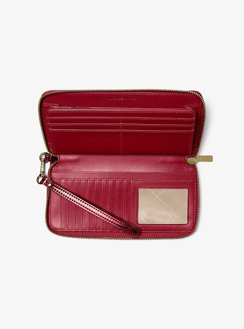 Jet Set Large Metallic Logo Debossed Continental Wallet in CHERRY | Michael Kors