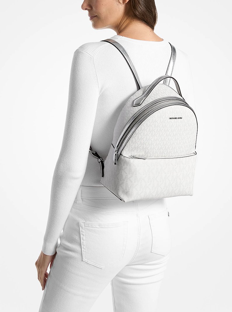 Sheila Medium Logo Backpack in SILVER | Michael Kors
