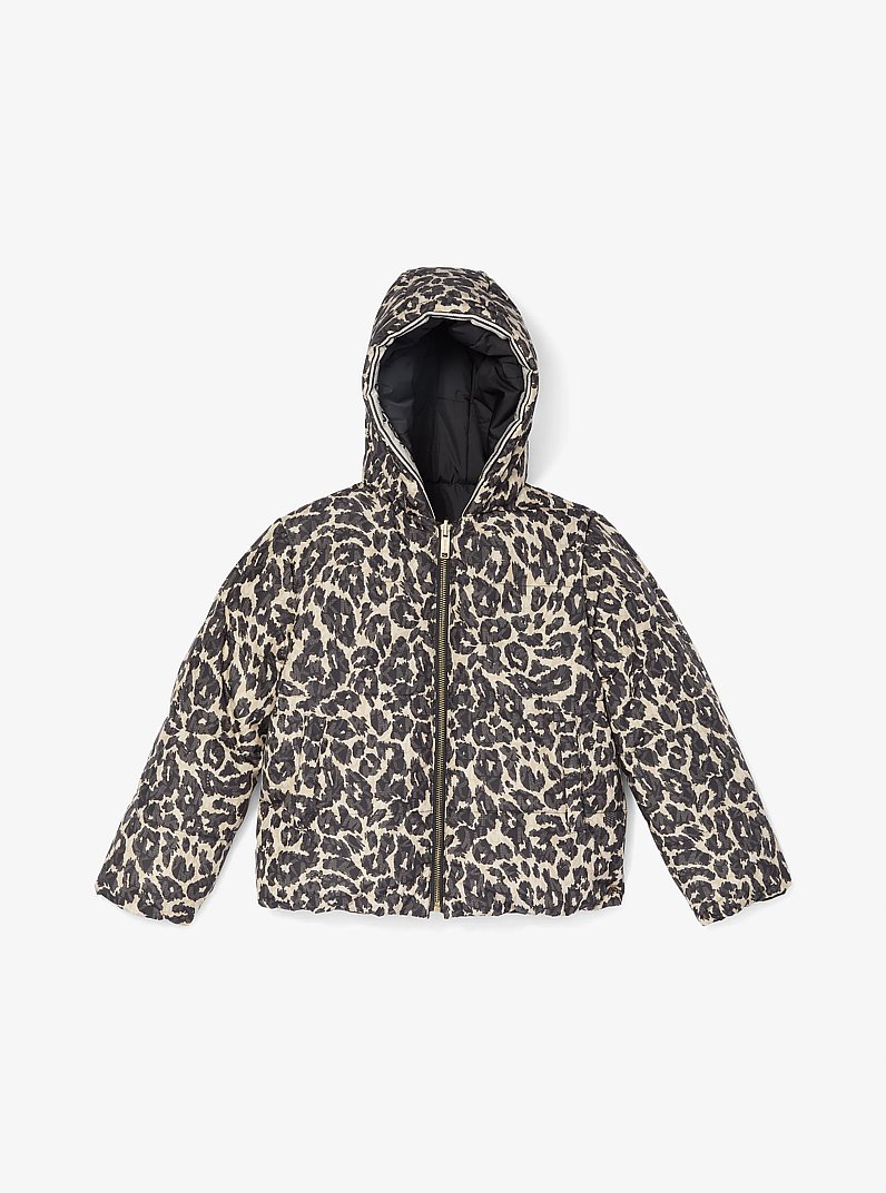 Reversible Leopard Logo Puffer Jacket in CAMEL/BLACK | Michael Kors