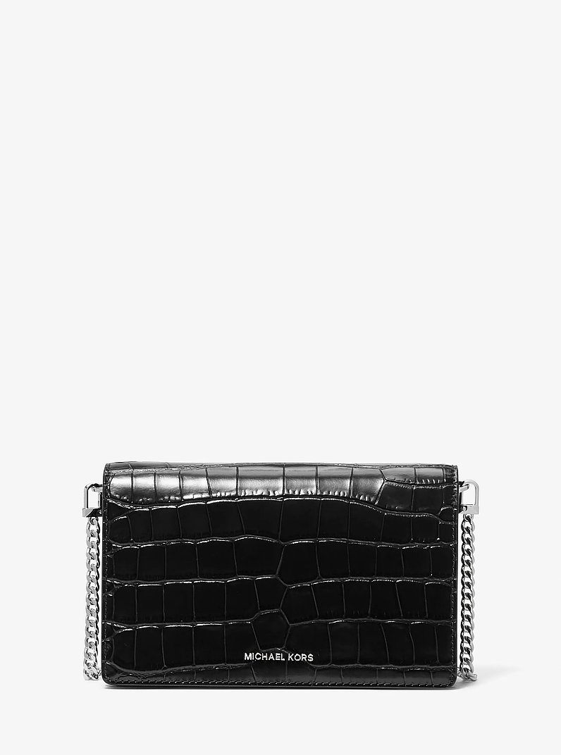 Jet Set Medium Crocodile Embossed Leather Crossbody Bag in BLACK | Michael Kors