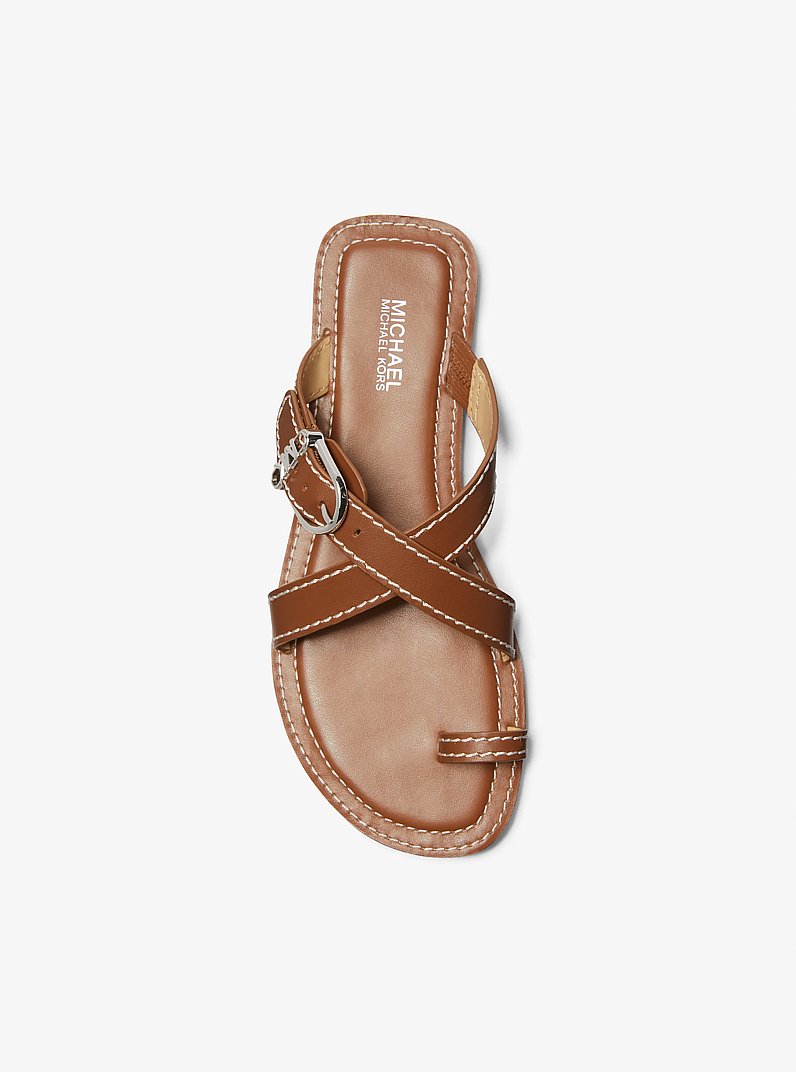 Ashton Leather Flat Sandal in LUGGAGE | Michael Kors