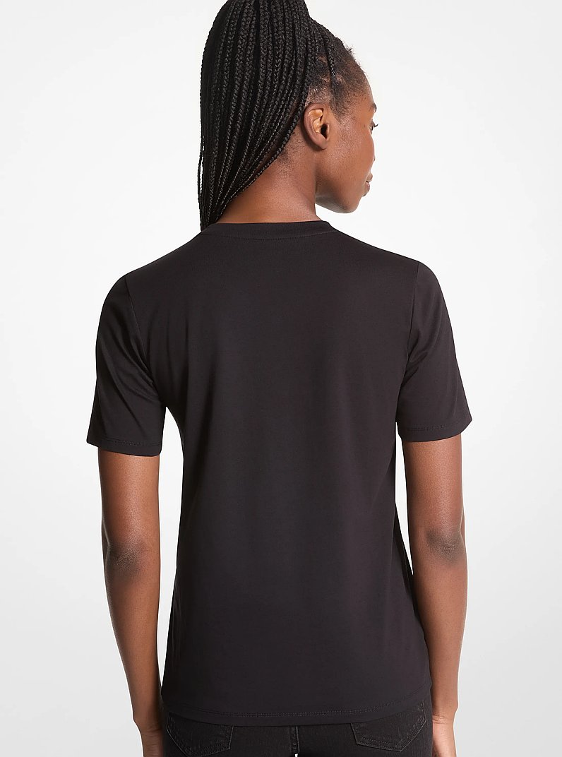 Studded Logo Charm Organic Cotton Jersey T-Shirt in BLACK | Michael Kors