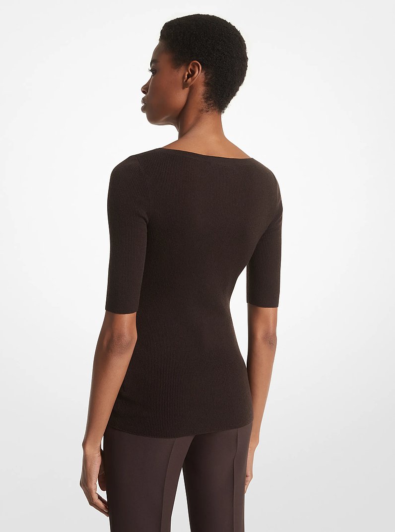 Cashmere Three-Quarter Sleeve Sweater in CHOCOLATE | Michael Kors