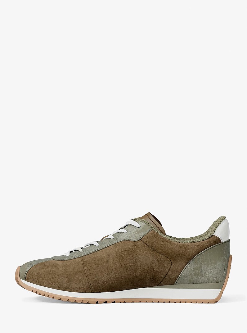 Rhodes Color-Block Suede Trainer in LODEN | Michael Kors