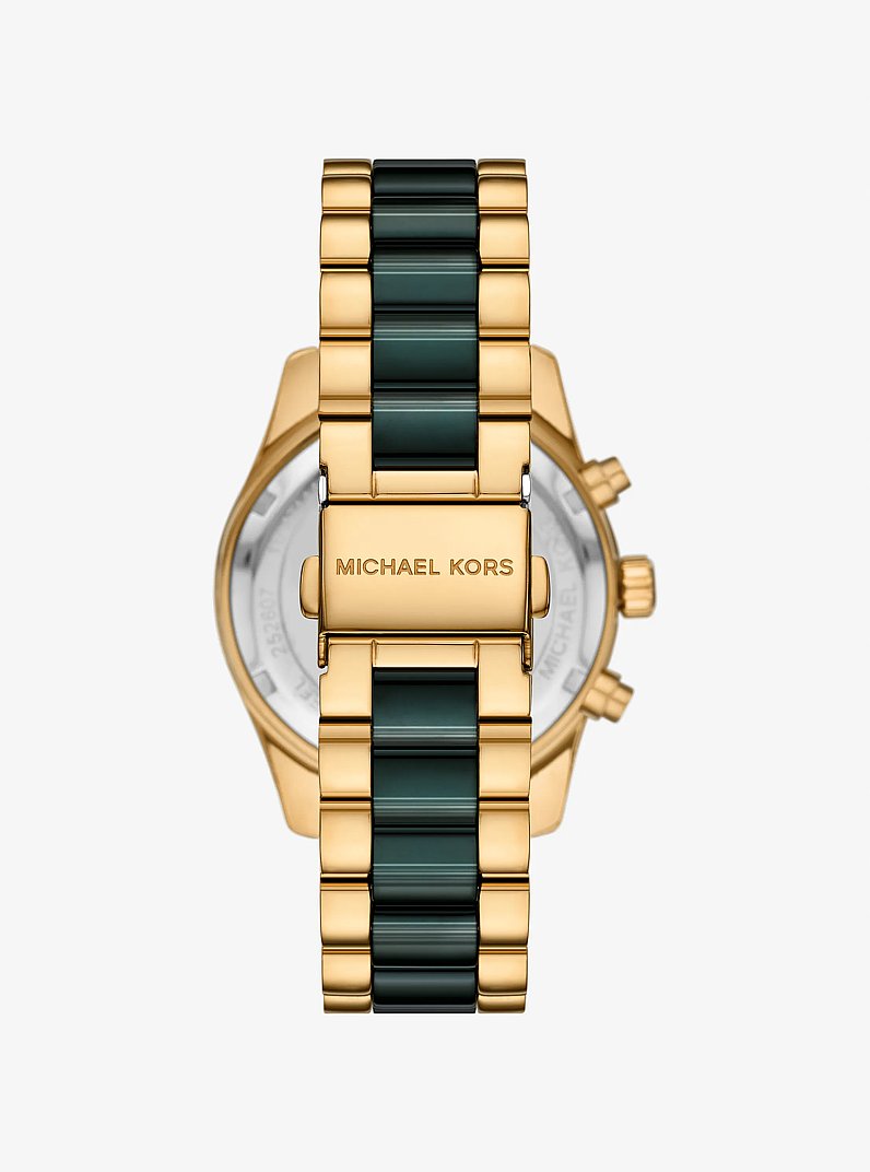 Lexington Pav&eacute; Gold-Tone and Ceramic Watch in GOLD/GREEN | Michael Kors